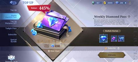top up weekly diamond pass ml beli item diskon star points gems voucher lantaran popularitas tinggi topup Apple murah di Telkomsel Prabayar image 1
